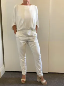 Halston Draped Crepe de Chine Jumpsuit White Size 8 for rent on The Volte - image 3