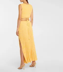 Christopher Esber Wrap Tie Knit Cropped Top and Pleated Knit Tie Midi Skirt Set Yellow Size 4 for rent on The Volte - image 2