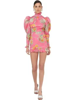 Alessandra Rich Pink Multi Printed Organza Mini Dress Print Size 8 for rent on The Volte - image 1