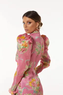 Alessandra Rich Pink Multi Printed Organza Mini Dress Print Size 8 for rent on The Volte - image 3