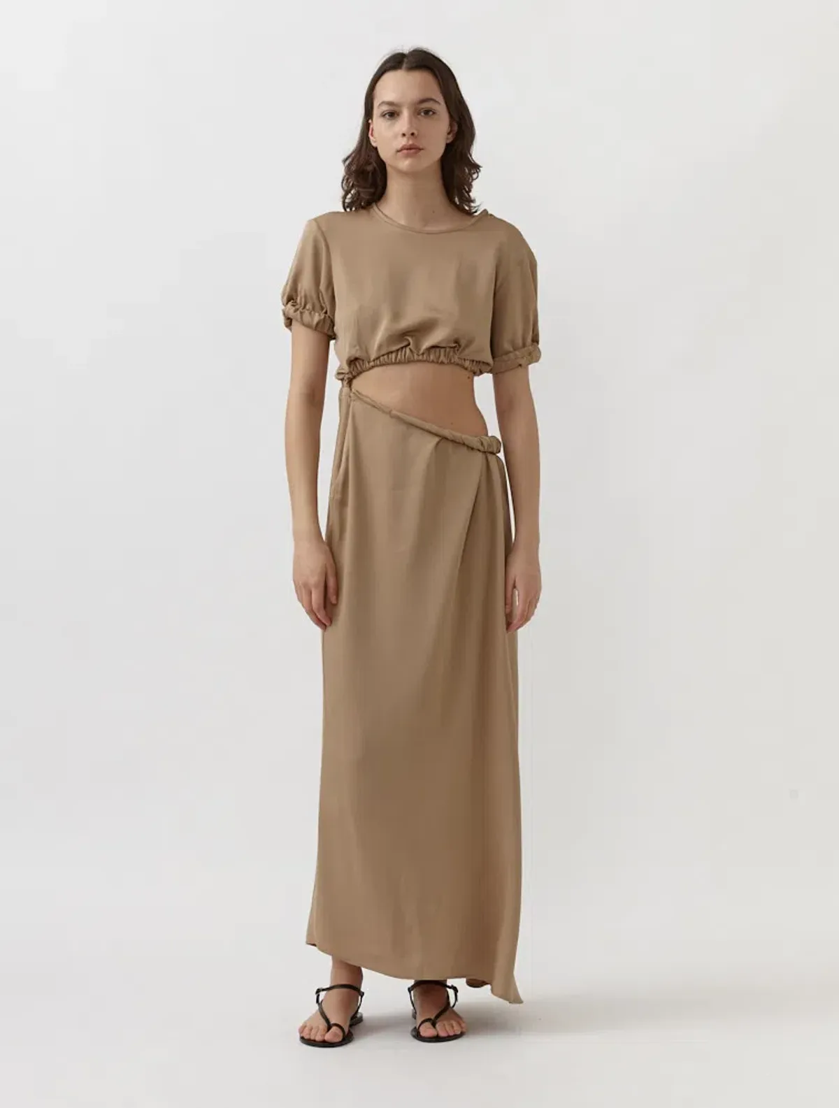 Christopher Esber Rolled Up Tee Dress in Tan Nude Size 8 for rent on The Volte - main image