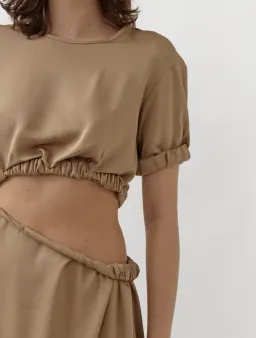 Christopher Esber Rolled Up Tee Dress in Tan Nude Size 8 for rent on The Volte - image 5
