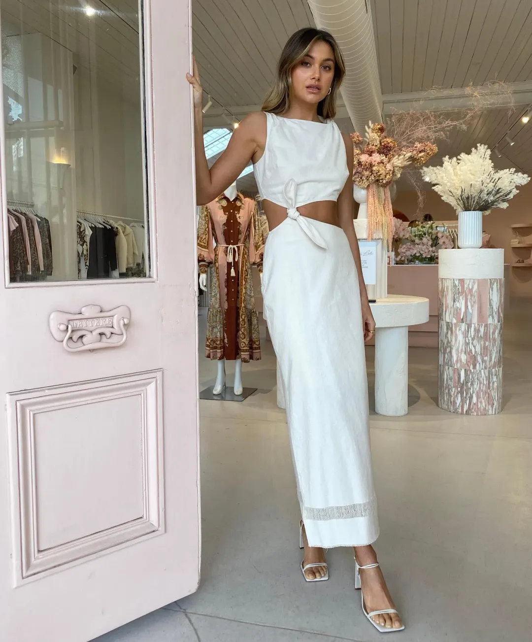 Sir the Label Marne Knot Dress in Natural Cream Size 8 for rent on The Volte - main image