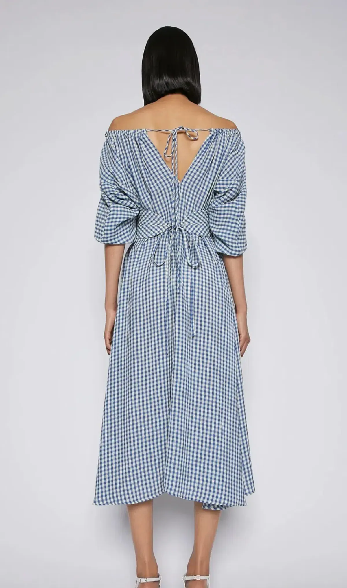 Scanlan Theodore Gingham Gathered Dress Blue Size 8 - Image 3