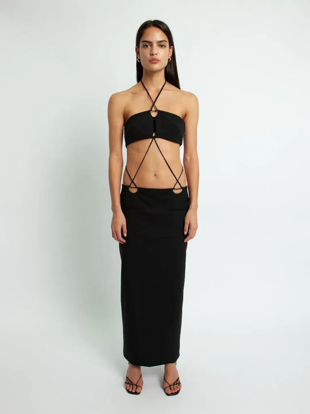 Christopher Esber Disconnect Halter Tie Top Black Size 8 for rent on The Volte - main image