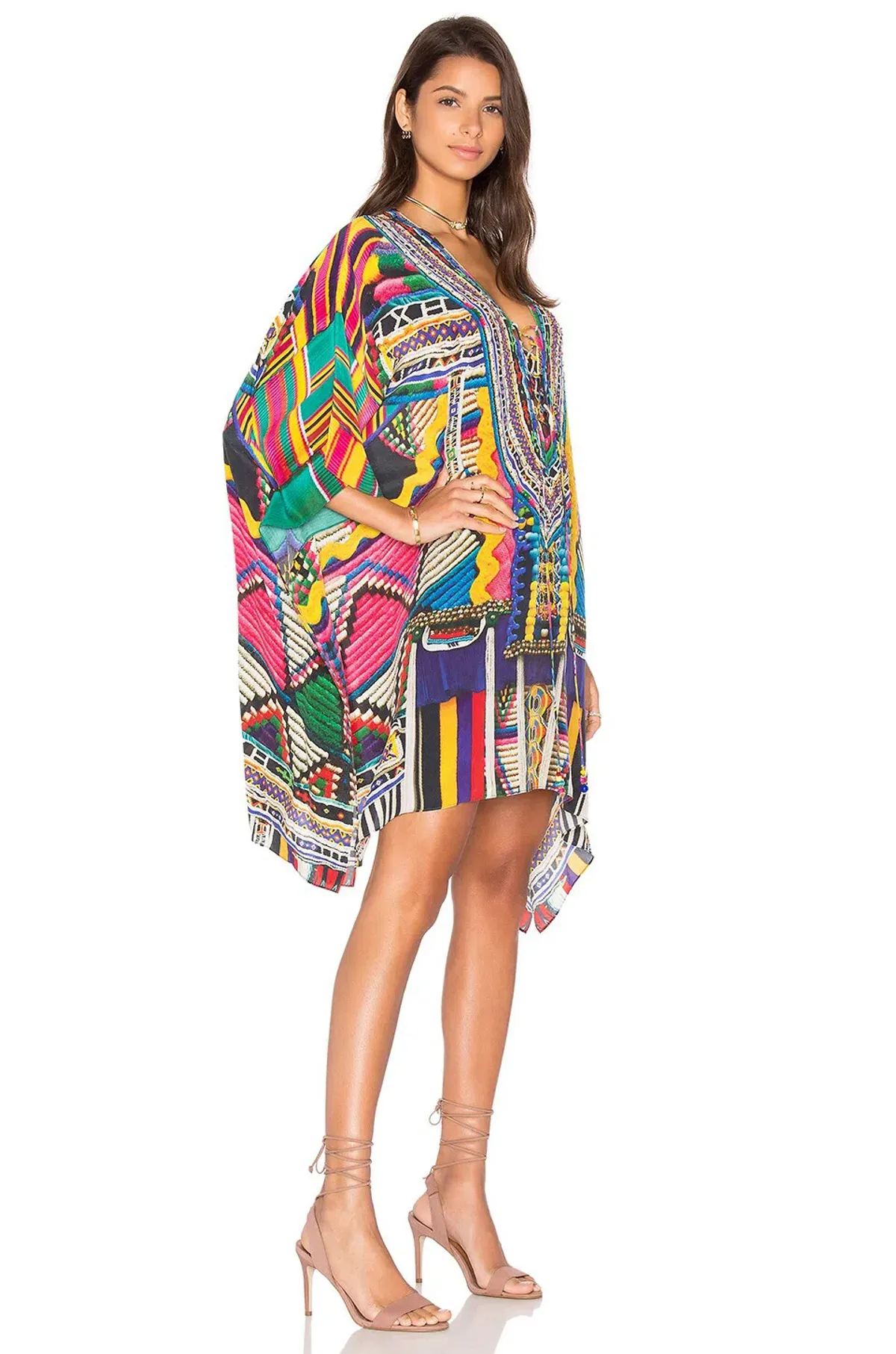 Camilla Woven Wonderland Short Lace Up Kaftan Print One Size - Image 2