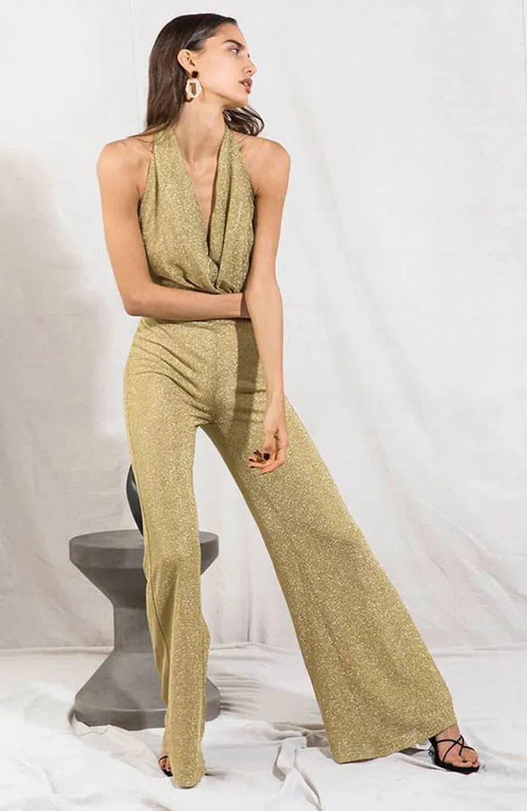 MISHA Olivia Jumpsuit Gold Size 8/S for rent on The Volte - main image
