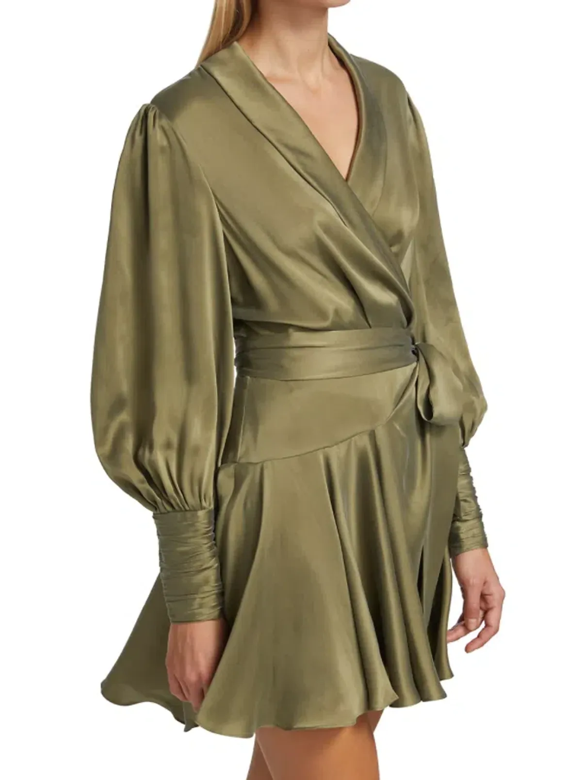 Zimmermann Silk Wrap Mini Dress Fennel Green Size 0P / AU 6 - Image 3