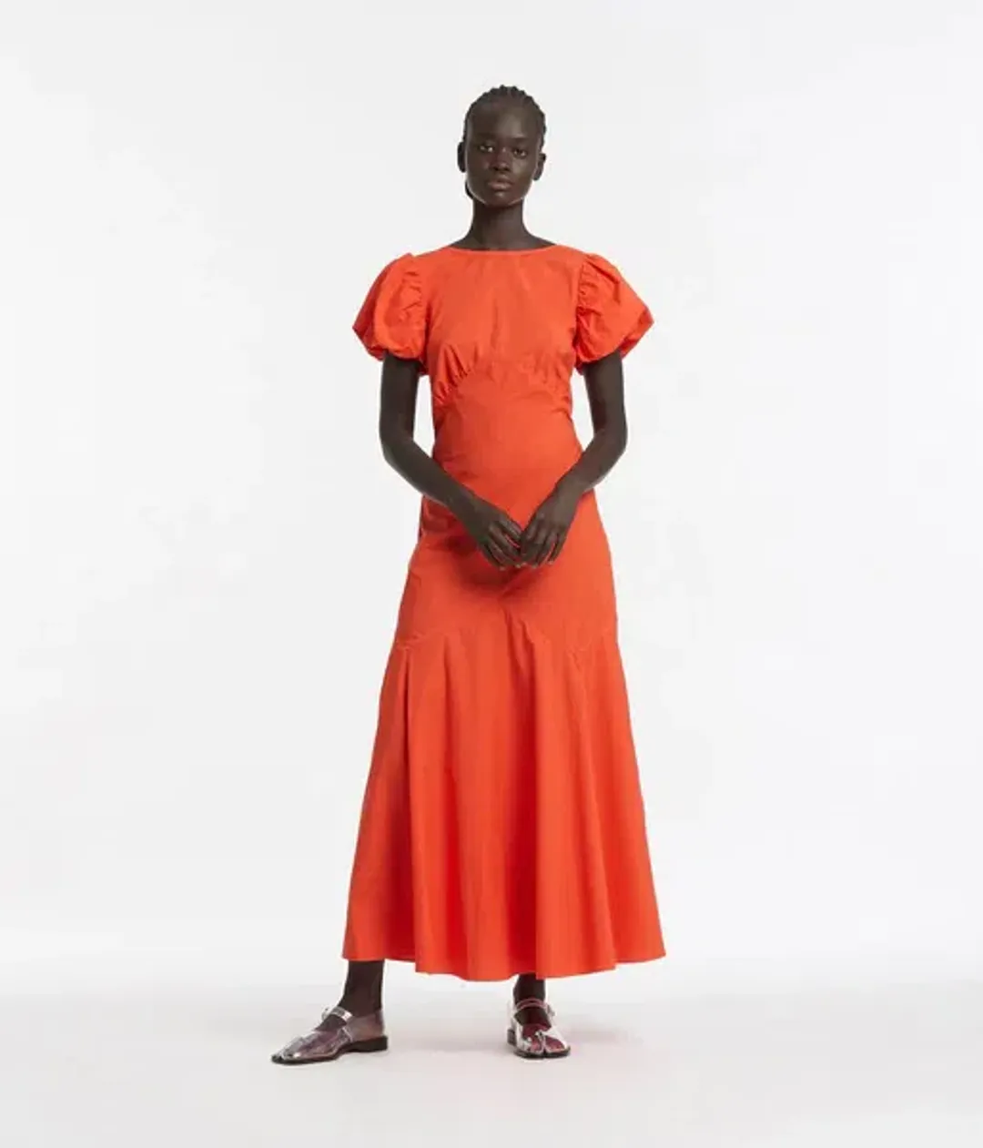 Sir the Label Anja Panelled Midi Dress Mandarin Red Size 8 for rent on The Volte - main image