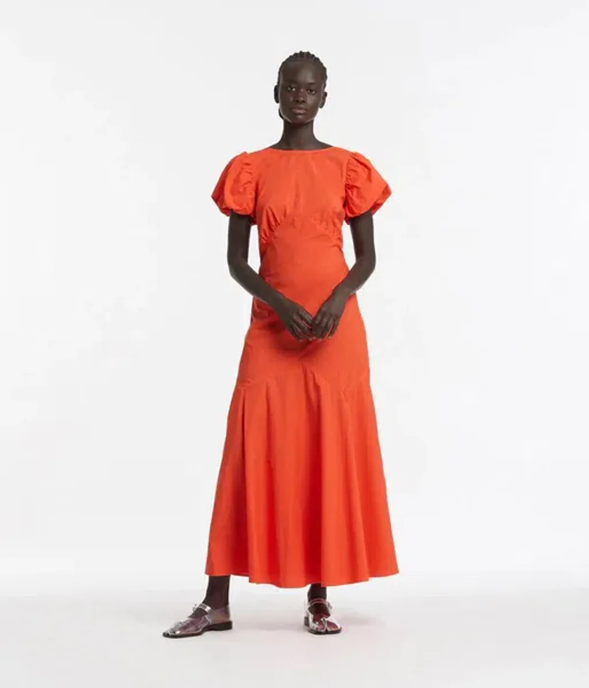 Sir the Label Anja Panelled Midi Dress Mandarin Red Size 8 for rent on The Volte - main image