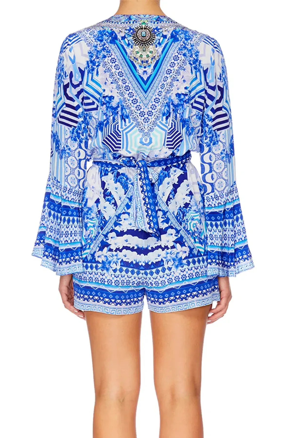 Camilla Throwing Shade Front Tie Playsuit Blue Size 8 - Image 2