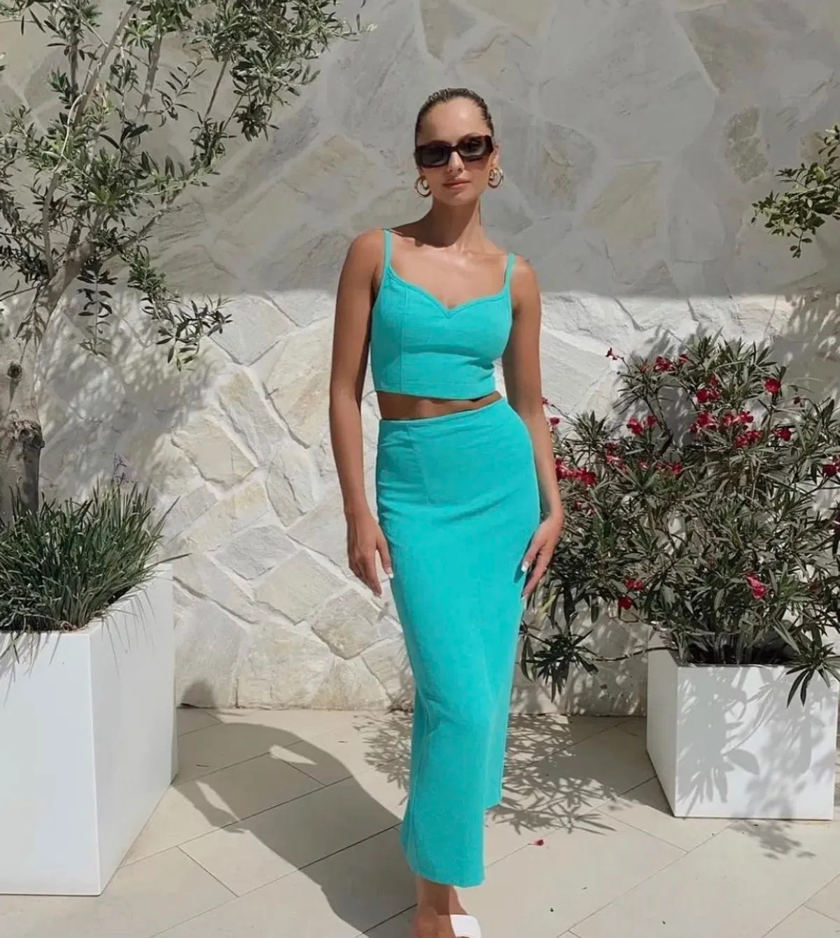 Kookai Oyster Column Skirt and Oyster Panel Top Aqua Green Size 8 - Image 2