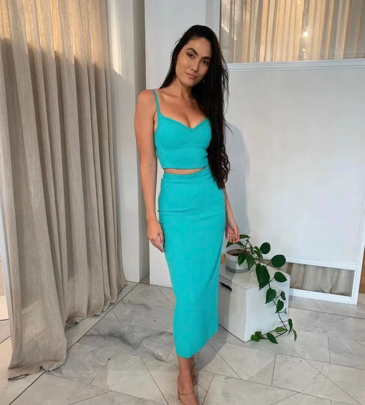 Kookai Oyster Column Skirt and Oyster Panel Top Aqua Green Size 8 - Image 1