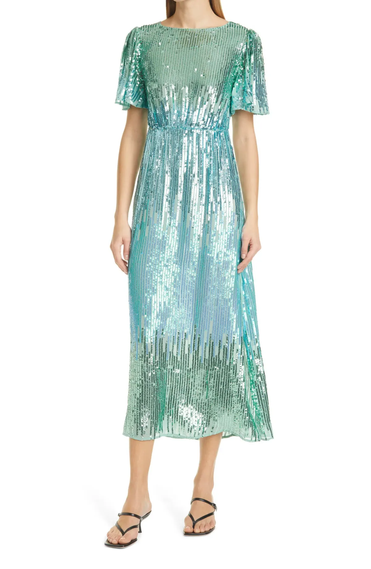 Rixo Ombré Sequin Dress Mint Green Size L for rent on The Volte - main image