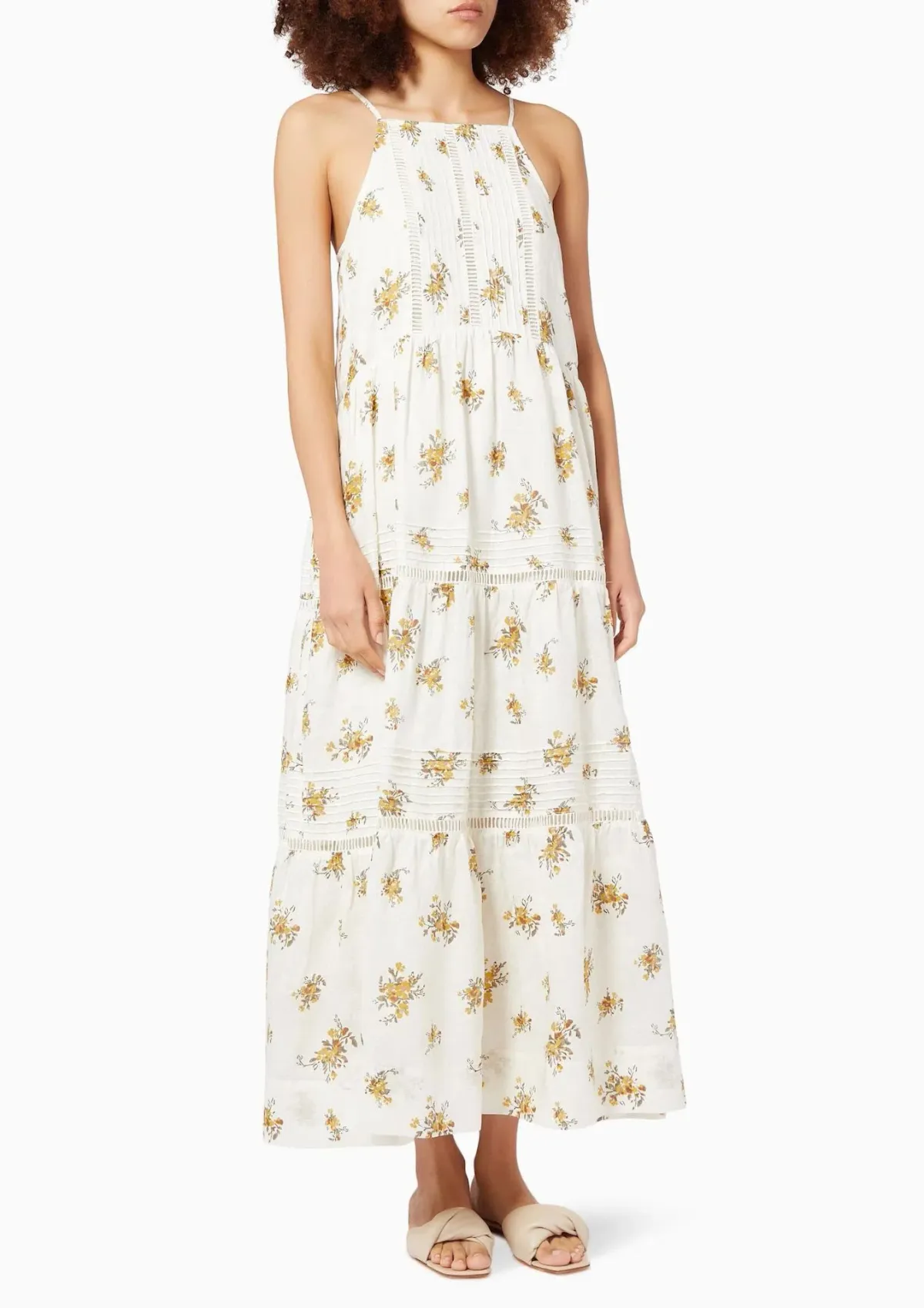 Shona Joy Lila Linen Pin Tuck Sleeveless Maxi Dress Floral Size 10 for rent on The Volte - main image
