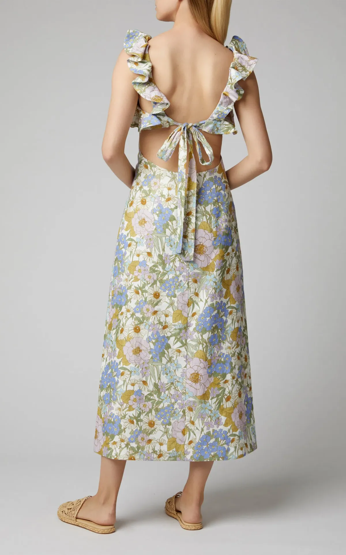 Zimmermann Super Eight Frilled Midi Dress Blue Meadow Floral Size 6 - Image 3