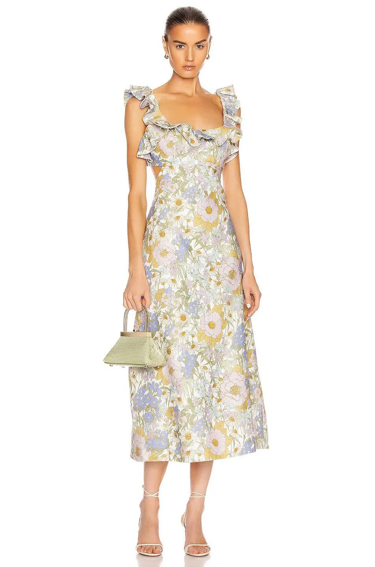 Zimmermann Super Eight Frilled Midi Dress Blue Meadow Floral Size 6 - Image 5