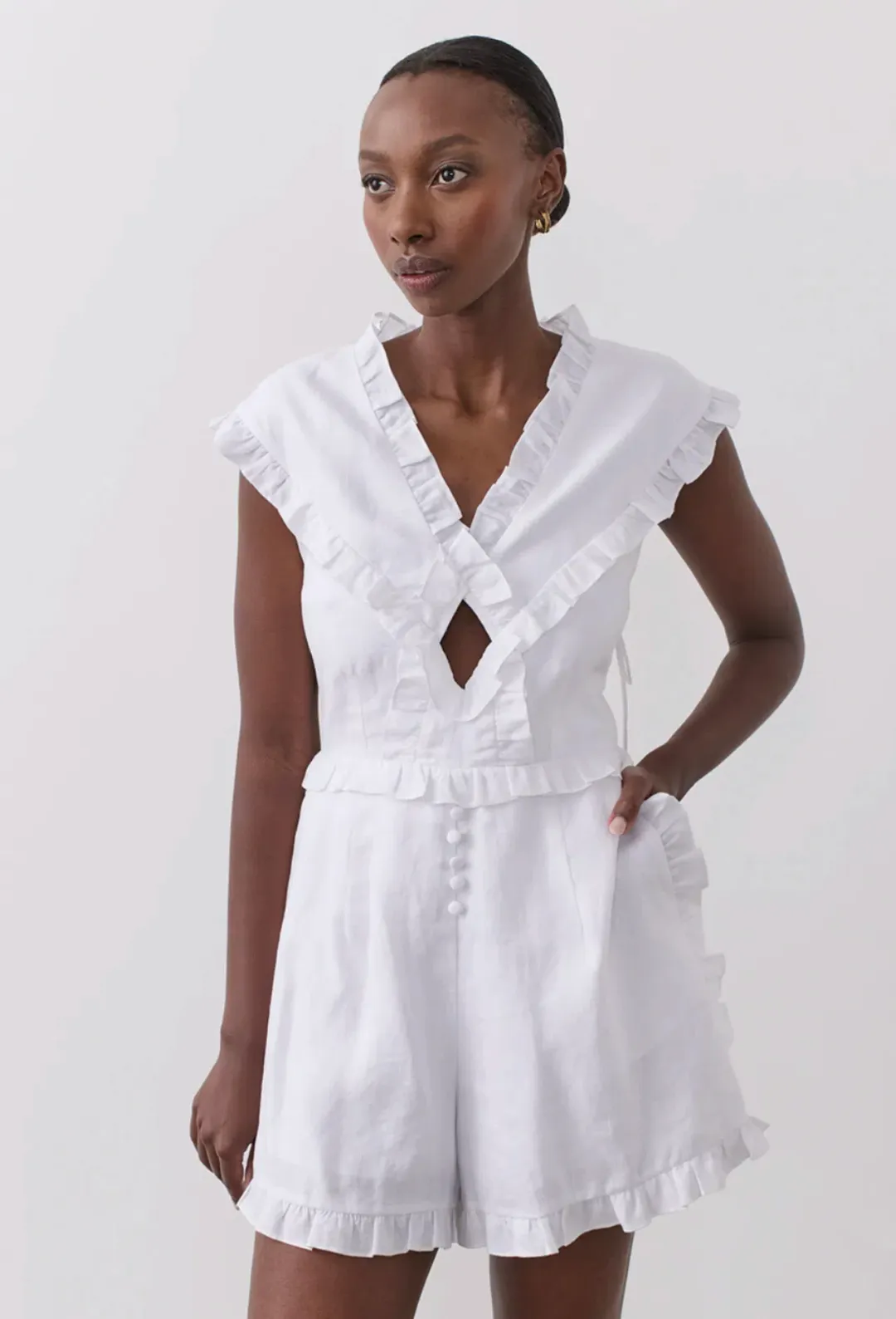 Joslin Kayla Linen Playsuit White for rent on The Volte - main image