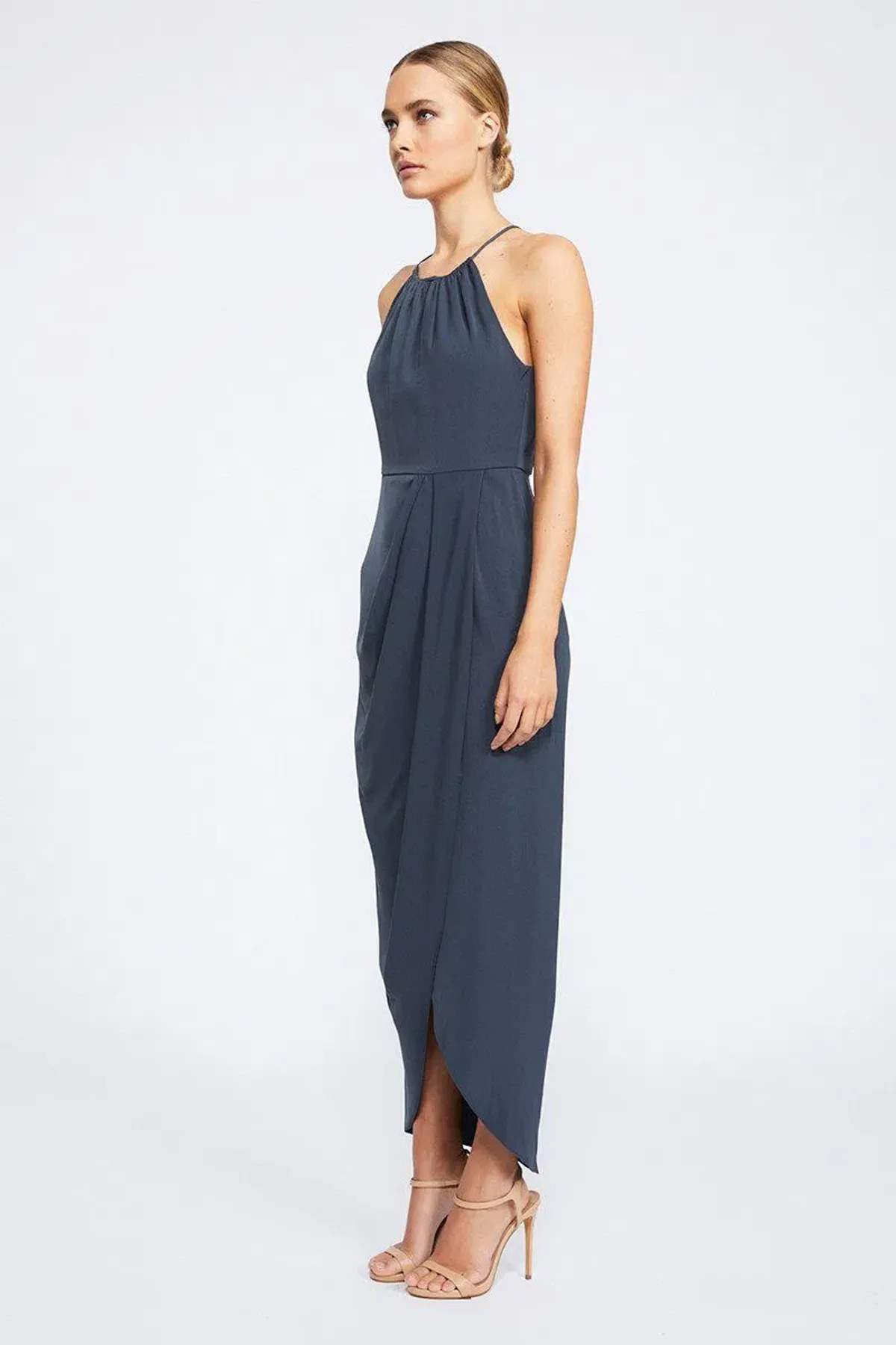 Shona Joy Core High Neck Ruched Dress Grey Size 10 - Image 3