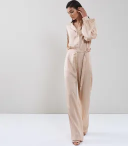 Reiss Regina Pleat Jumpsuit - Blush - Size 10 for rent on The Volte - image 1