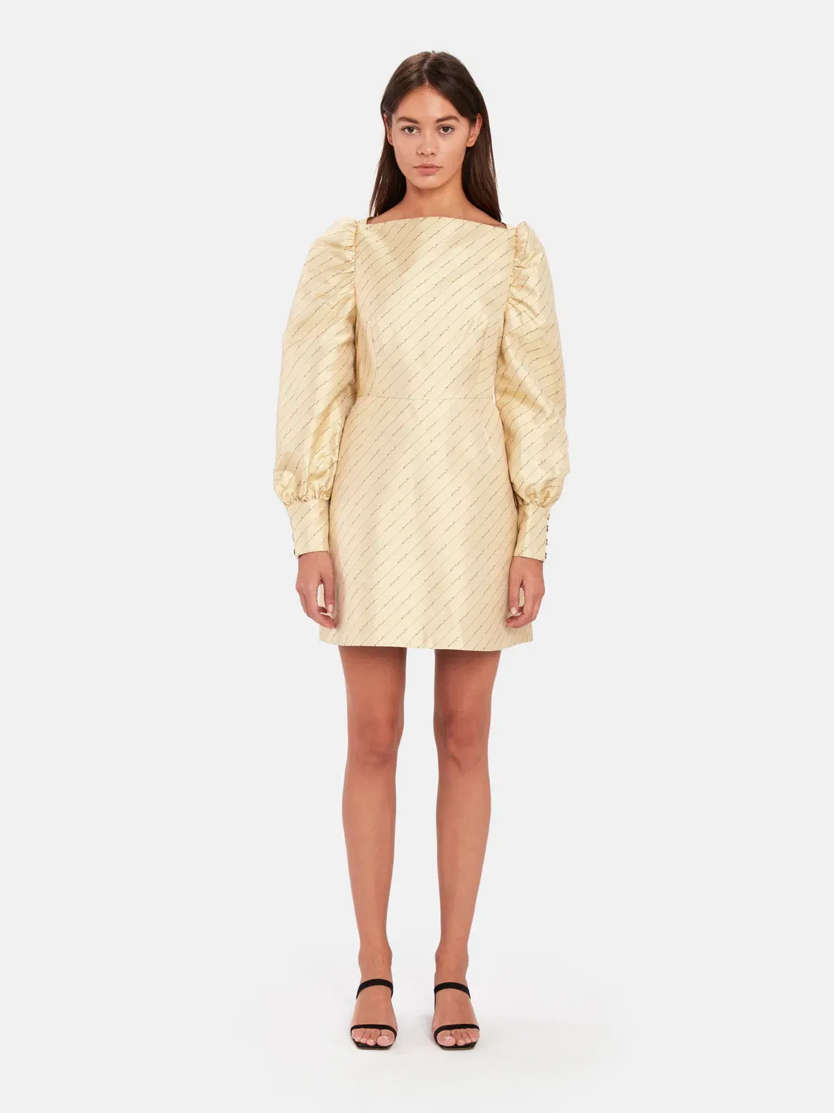 Baum und Pferdgarten Aidy Satin Puff Long Sleeve Mini Dress Gold Size 10 - Image 1