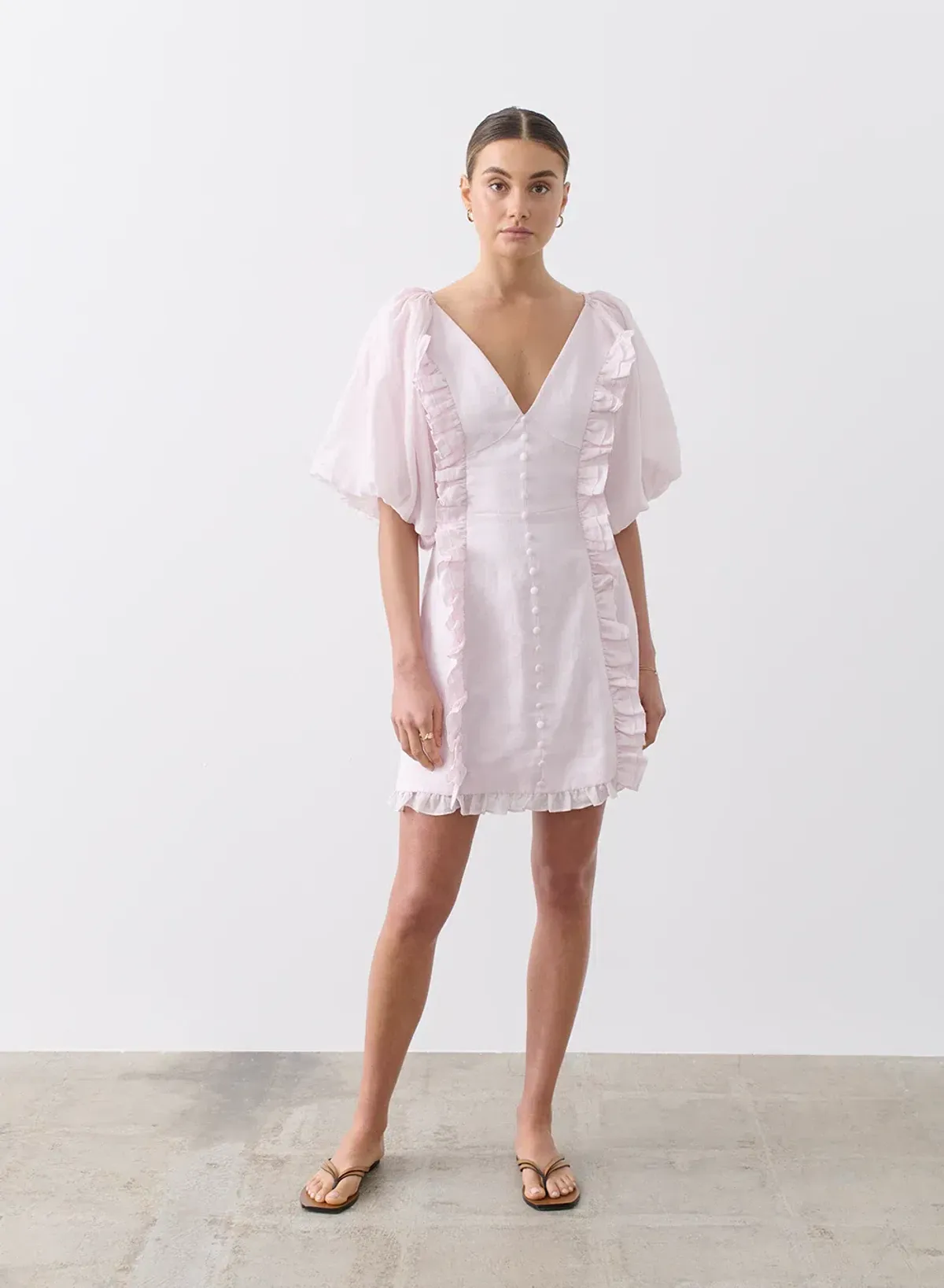 Joslin Studio Annabelle Linen Ramie Mini Dress Pink Size 6 for rent on The Volte - main image