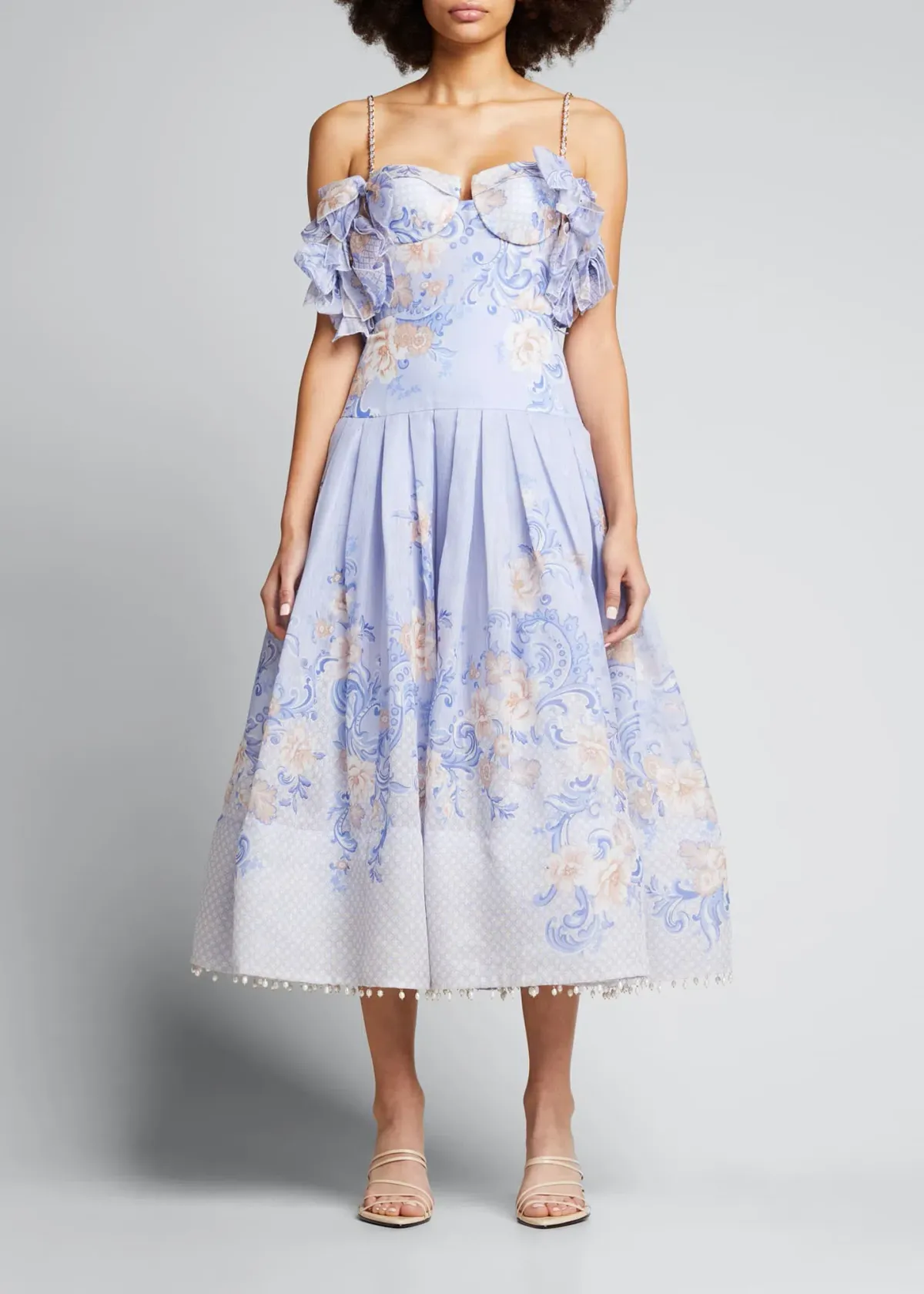 Zimmermann Postcard Bow Bodice Midi Dress Blue Floral Size 1 / Au 10 - Image 1