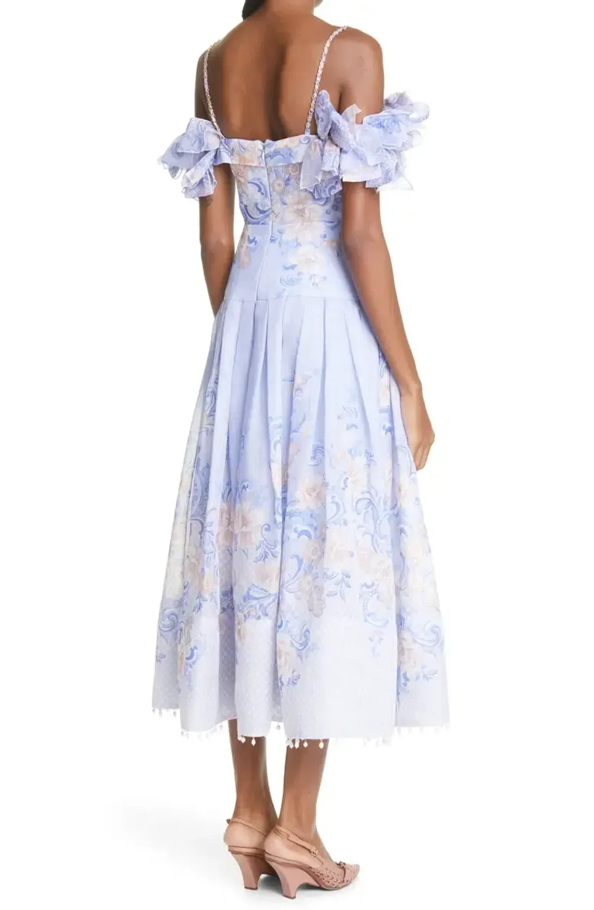 Zimmermann Postcard Bow Bodice Midi Dress Blue Floral Size 1 / Au 10 - Image 2