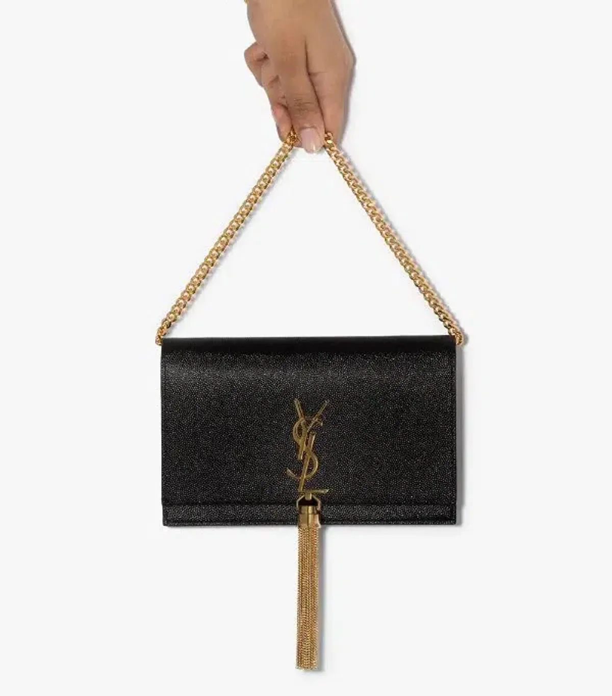 Saint Laurent Kate Textured Leather Shoulder Bag Black with Gold Tassel - Image 5