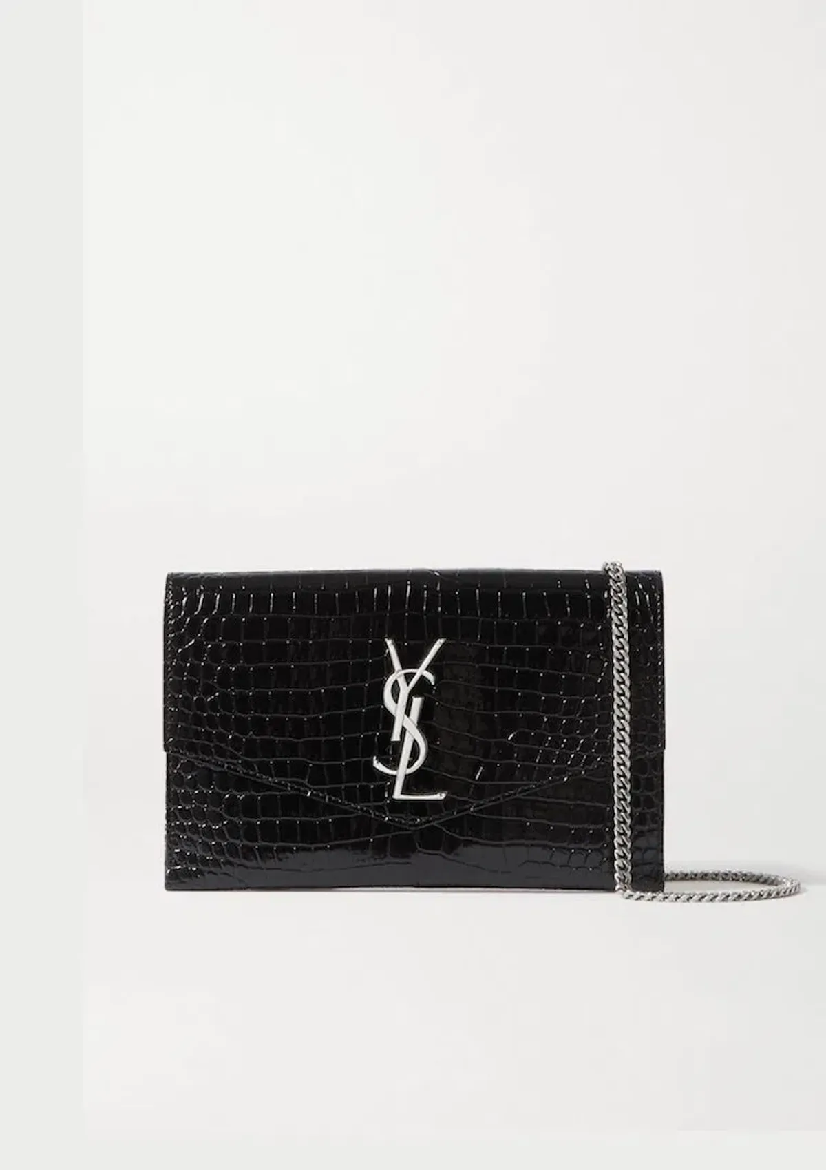 Saint Laurent Croc Leather Shoulder Bag Black - Image 1