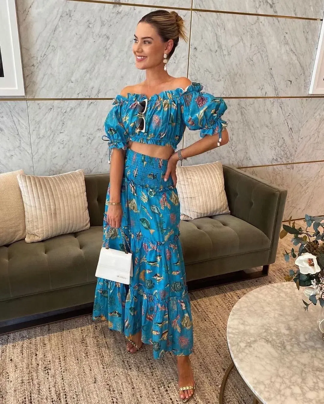 Alemais Otto Cropped Top and Midi Skirt Set Blue Size 8 for rent on The Volte - main image