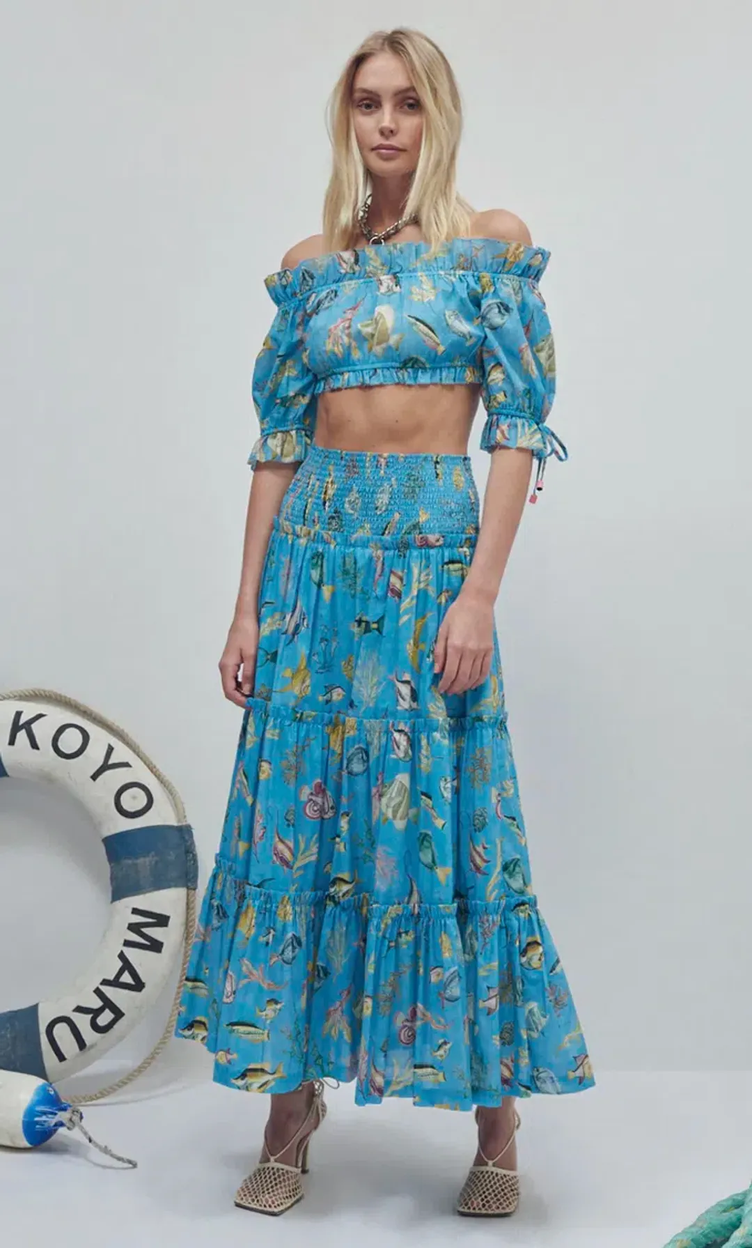 Alemais Otto Cropped Top and Midi Skirt Set Blue Size 8 for rent on The Volte - main image