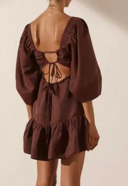 Shona Joy Marlene Linen Mini Dress Brown Size 6 for rent on The Volte - image 2