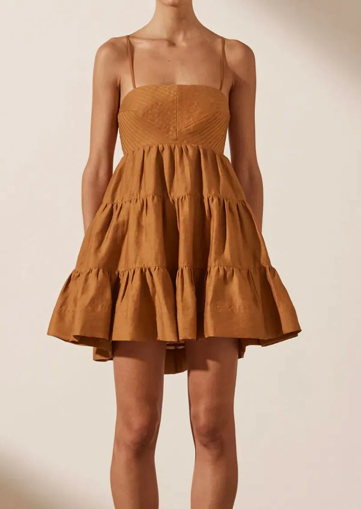 Shona Joy Maya Pintuck Linen Dress Turmeric Size 6 for rent on The Volte - main image