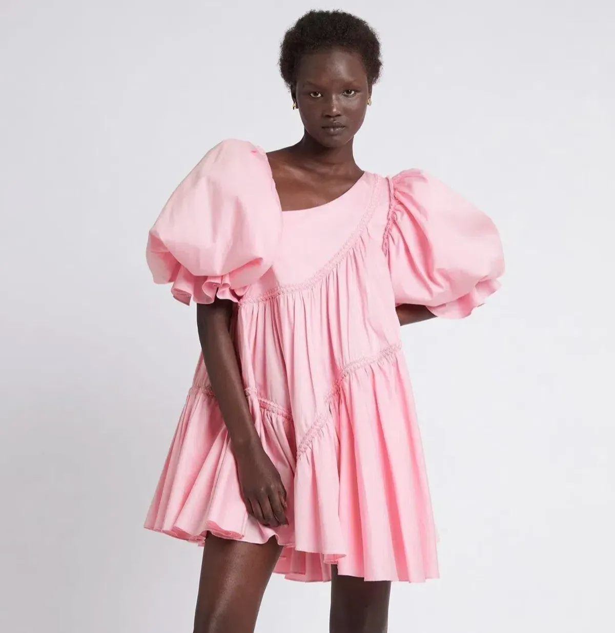 Aje Casabianca Braided Asymmetric Puff Sleeve Mini Dress Pink Size 16 - Image 4