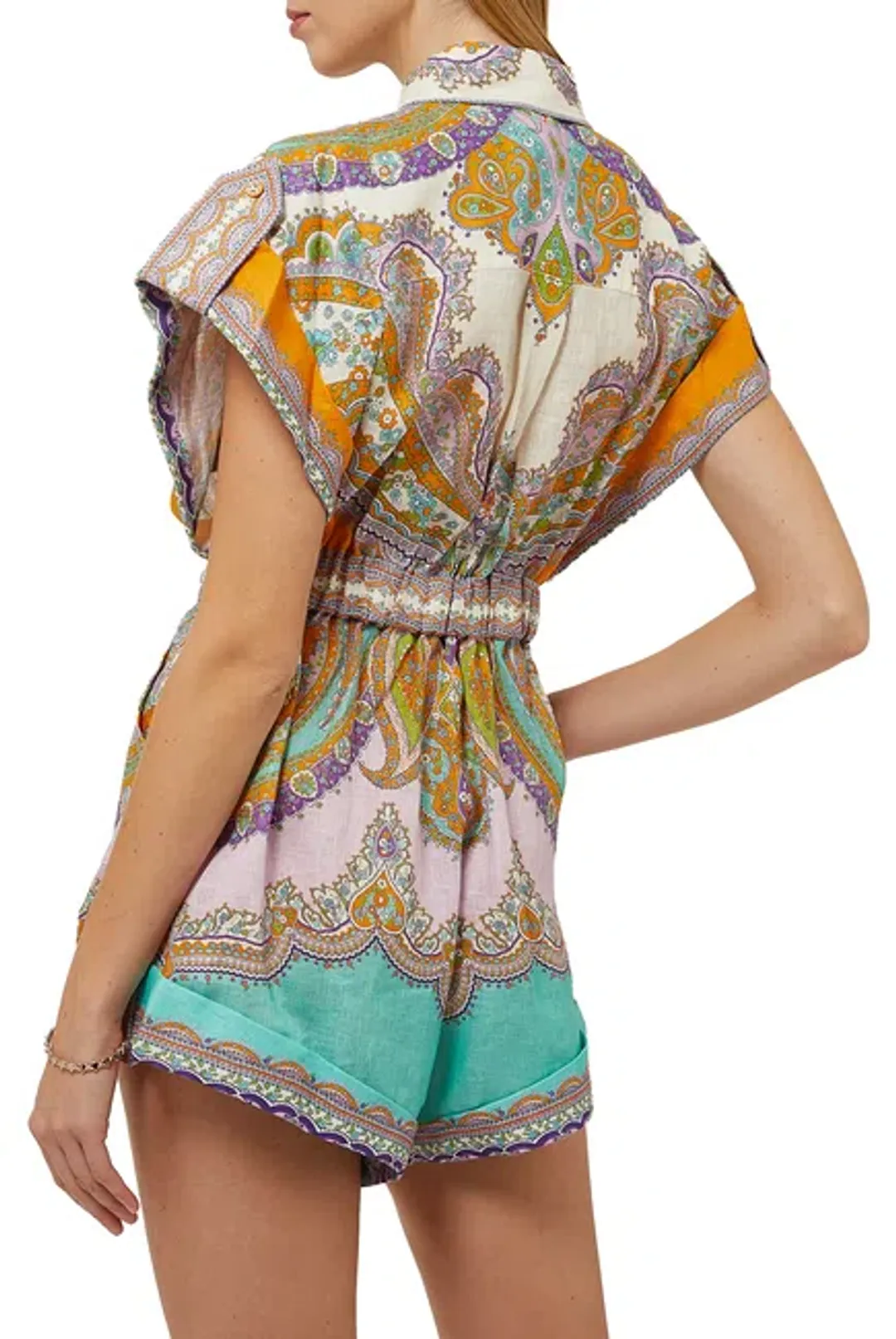 Zimmermann Lola Cuffed Playsuit Daisy Paisley Print Size 0 for rent on The Volte - main image