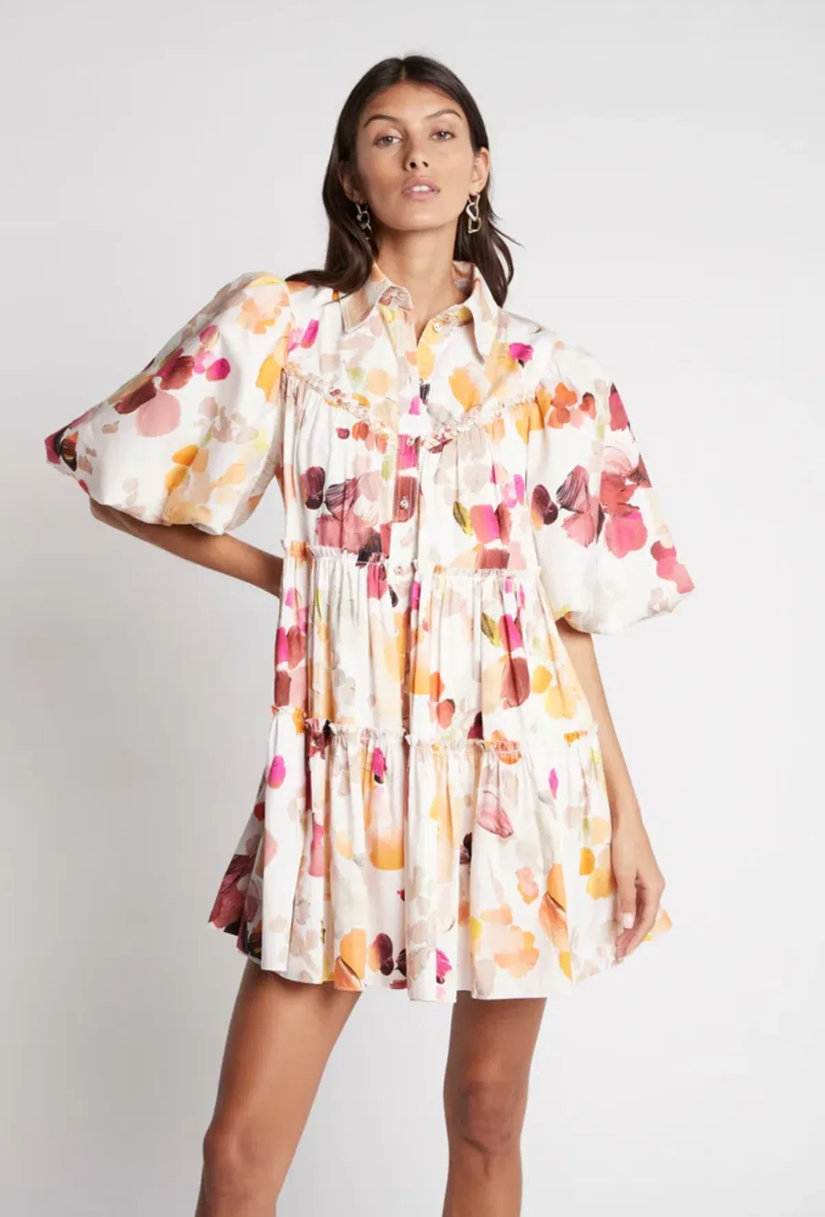 AJE Dassia Puff Sleeve Shirt Smock Dress White Size 12 - Image 1