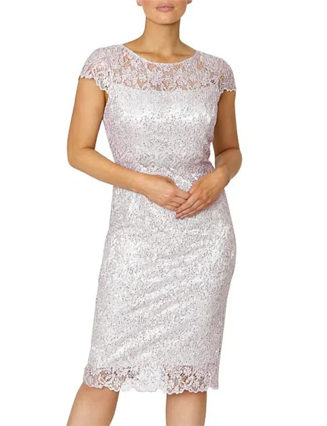 Anthea Crawford Venetia Sequin Lace Dress Dusk Pink Size 8 for rent on The Volte - main image