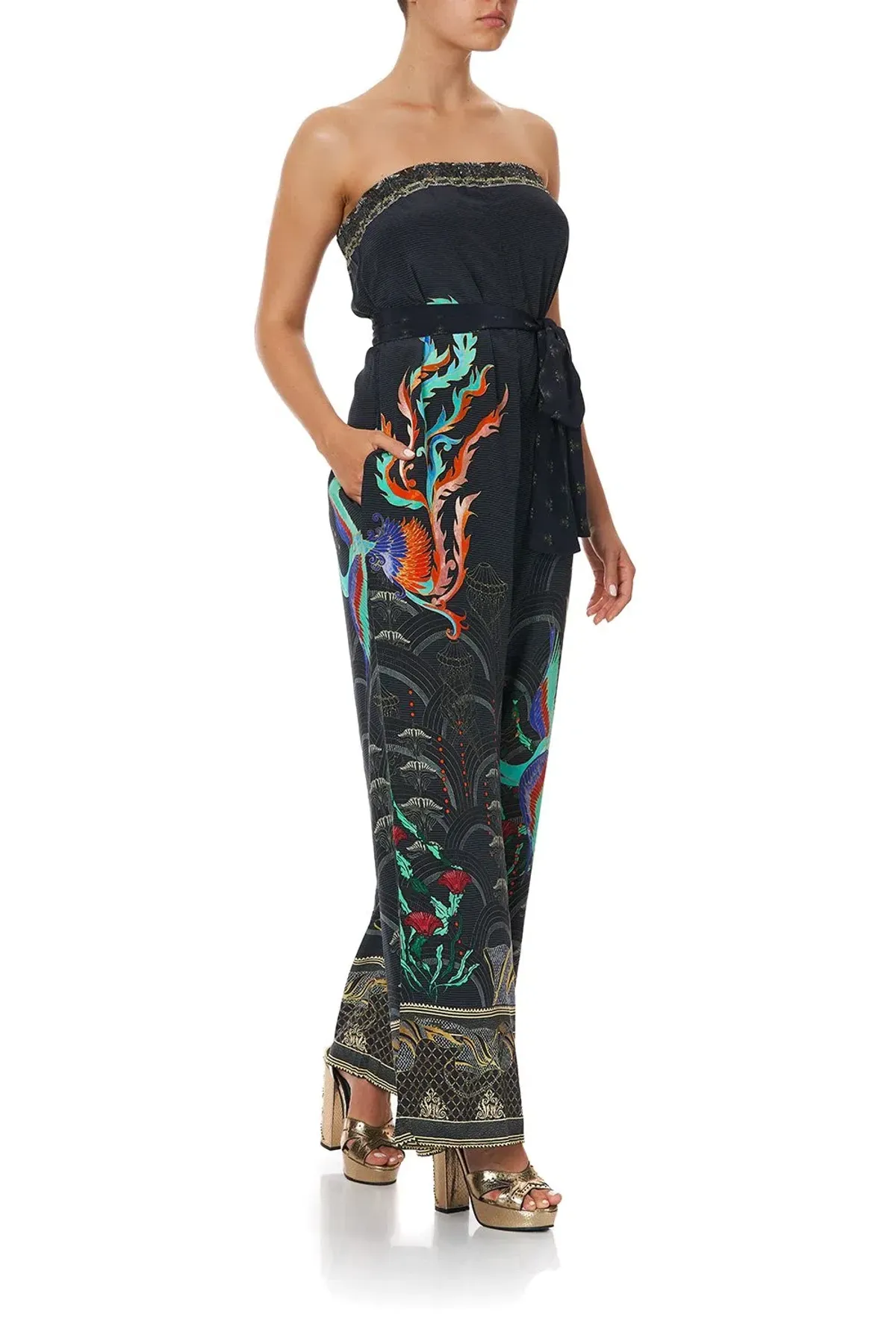 Camilla Wise Wings Tie Waist Strapless Jumpsuit Size S - Image 3
