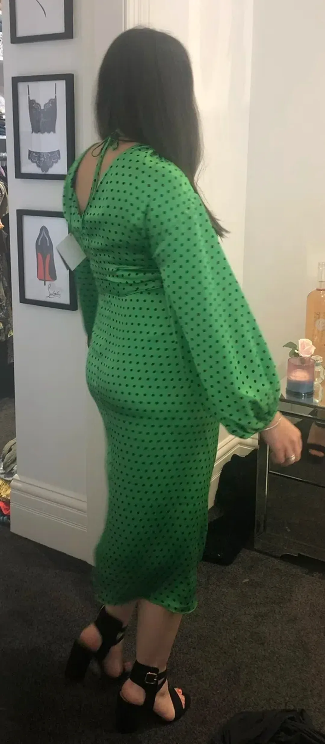 Scanlan Theodore Silk Spot Wrap Dress Green Size 10 for rent on The Volte - main image