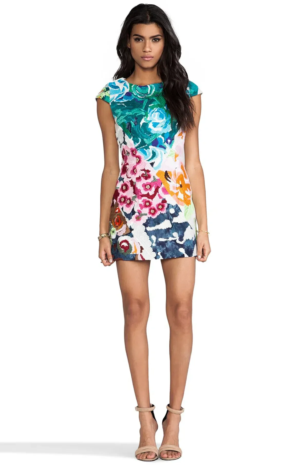 Shakuhachi Flower Bomb Embroidered Square Dress Floral Splice Size S for rent on The Volte - main image