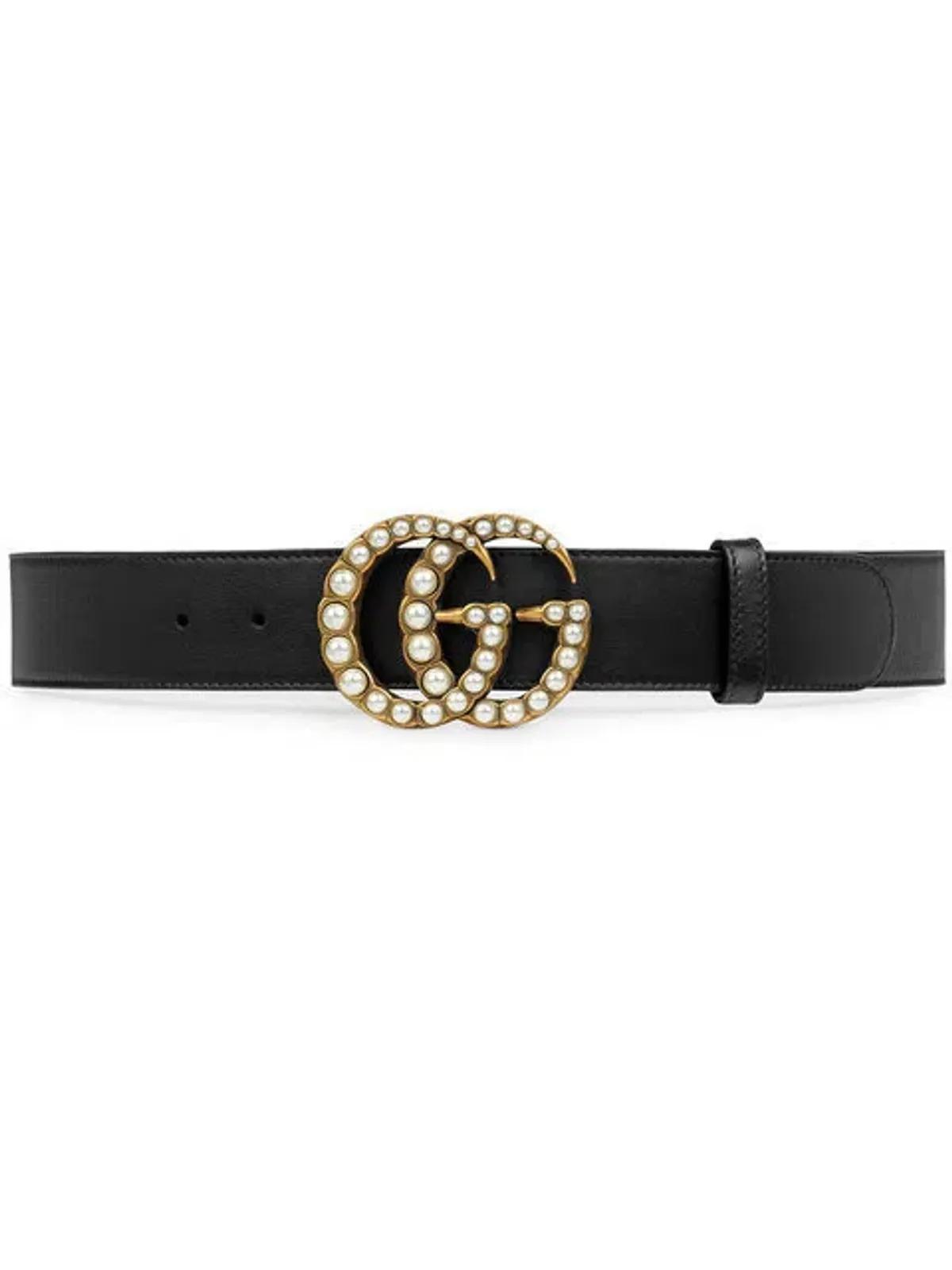 Gucci Pearl Double G Buckle Leather Belt Black - Image 1