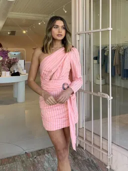 Significant Other Neave One-Shoulder Mini Dress - Peach - Size 10 for rent on The Volte - image 5