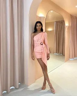 Significant Other Neave One-Shoulder Mini Dress - Peach - Size 10 for rent on The Volte - image 1