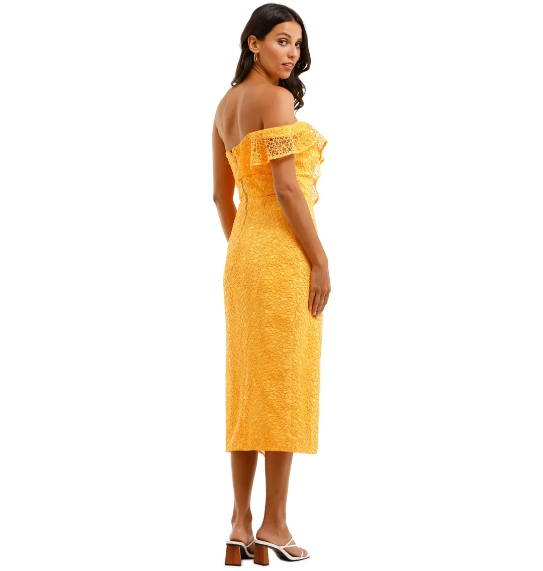 Rebecca Vallance Baha Strapless Midi Dress Yellow Size AU 10 for rent on The Volte - main image
