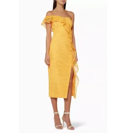 Rebecca Vallance Baha Strapless Midi Dress Yellow Size AU 10 for rent on The Volte - image 1