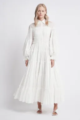 Aje Serenity Cutout Tiered Cotton Shirt Dress White Size 10 for rent on The Volte - image 1