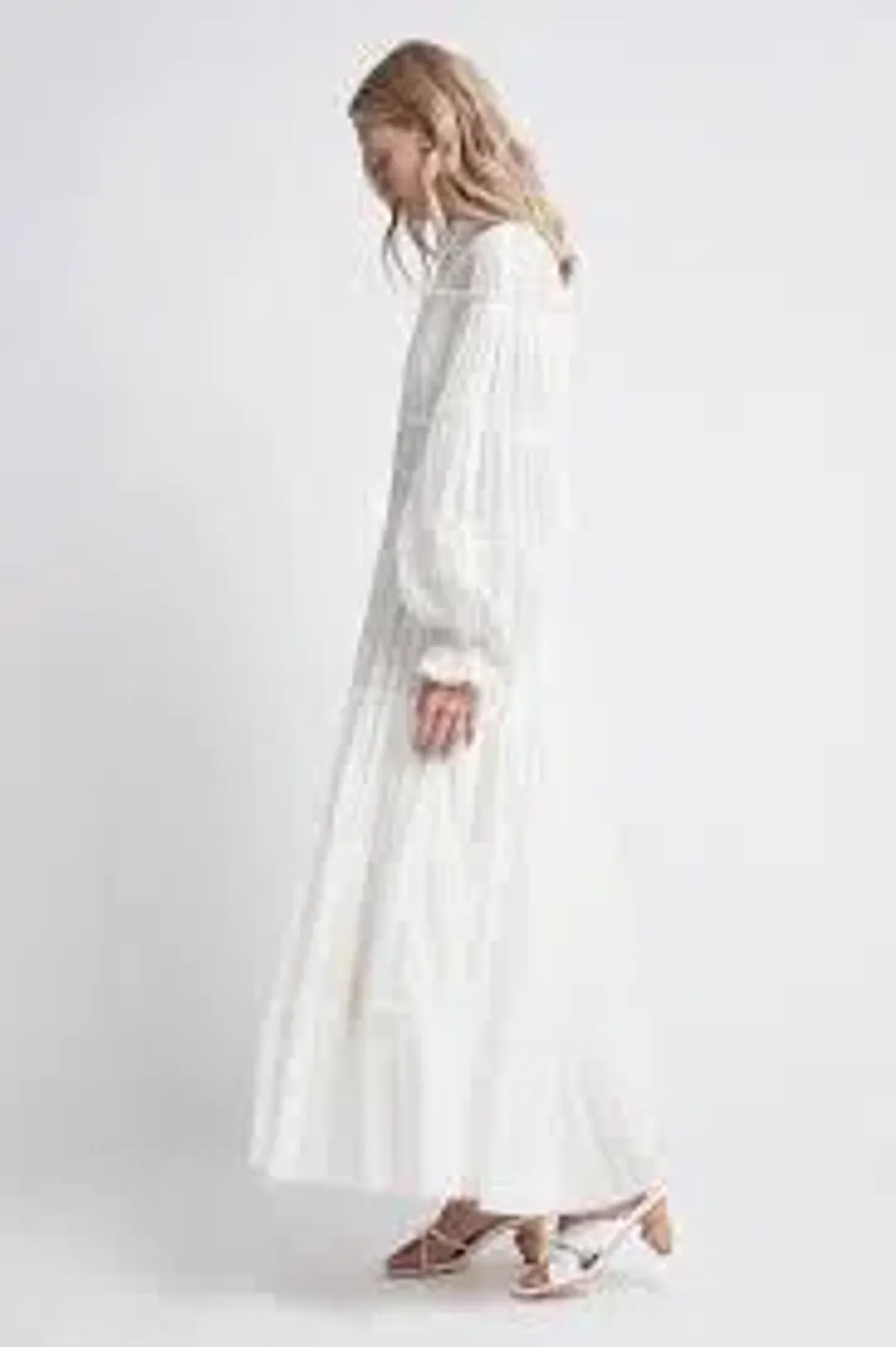 Aje Serenity Cutout Tiered Cotton Shirt Dress White Size 10 for rent on The Volte - main image