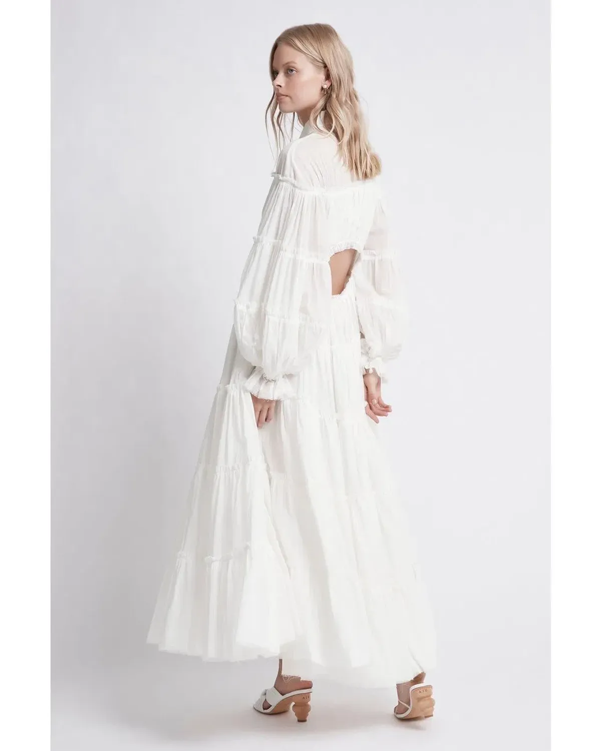 Aje Serenity Cutout Tiered Cotton Shirt Dress White Size 10 - Image 3