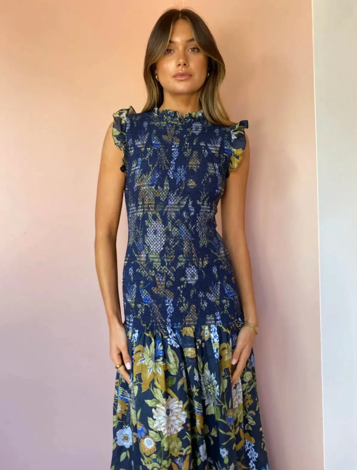 Sir the Label Diana Smocked Midi Dress Print Size 6 - Image 5